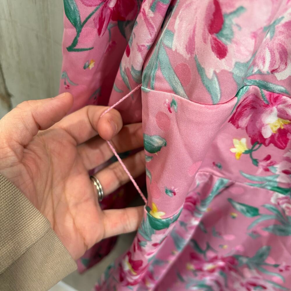 Wayf Pink Barbie Floral Square Neck Milkmaid REN Faire Dress Peplum Romantic Med - Picture 5 of 10